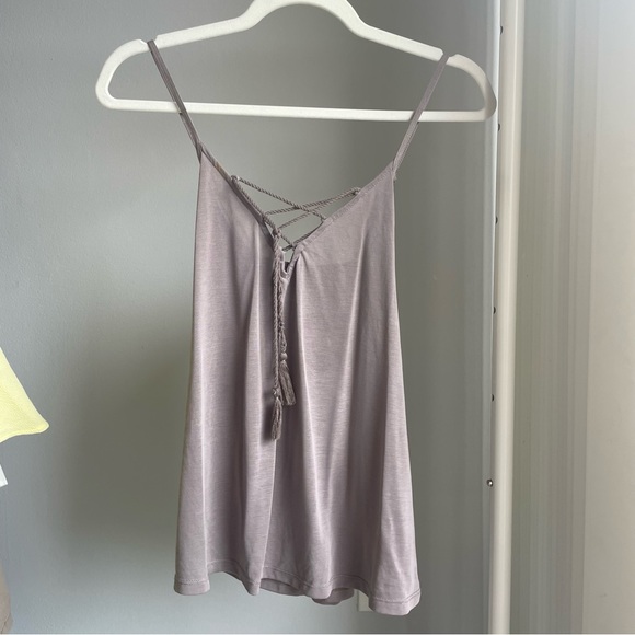 A&F Lace Up Front Crisscross Back Pewter Gray Camisole Top - Picture 3 of 9